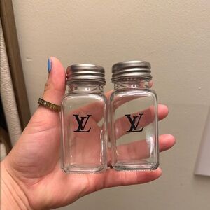 Lv Glass salt and pepper Shakers with Silver Tops